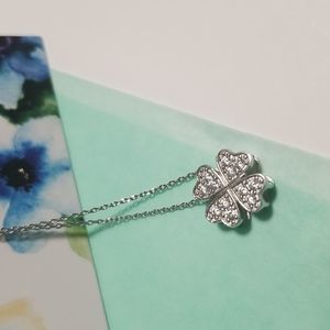 925 Sterling Silver Clover Pendant Necklace With CZ